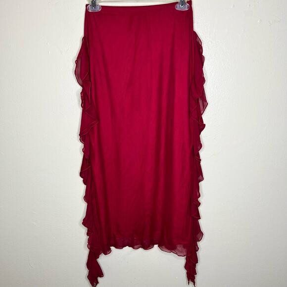 NWT CIDER Midi Skirt XS Cascading Ruffle Mesh Maxi Elastic Waist Pull On Red - Picture 5 of 10